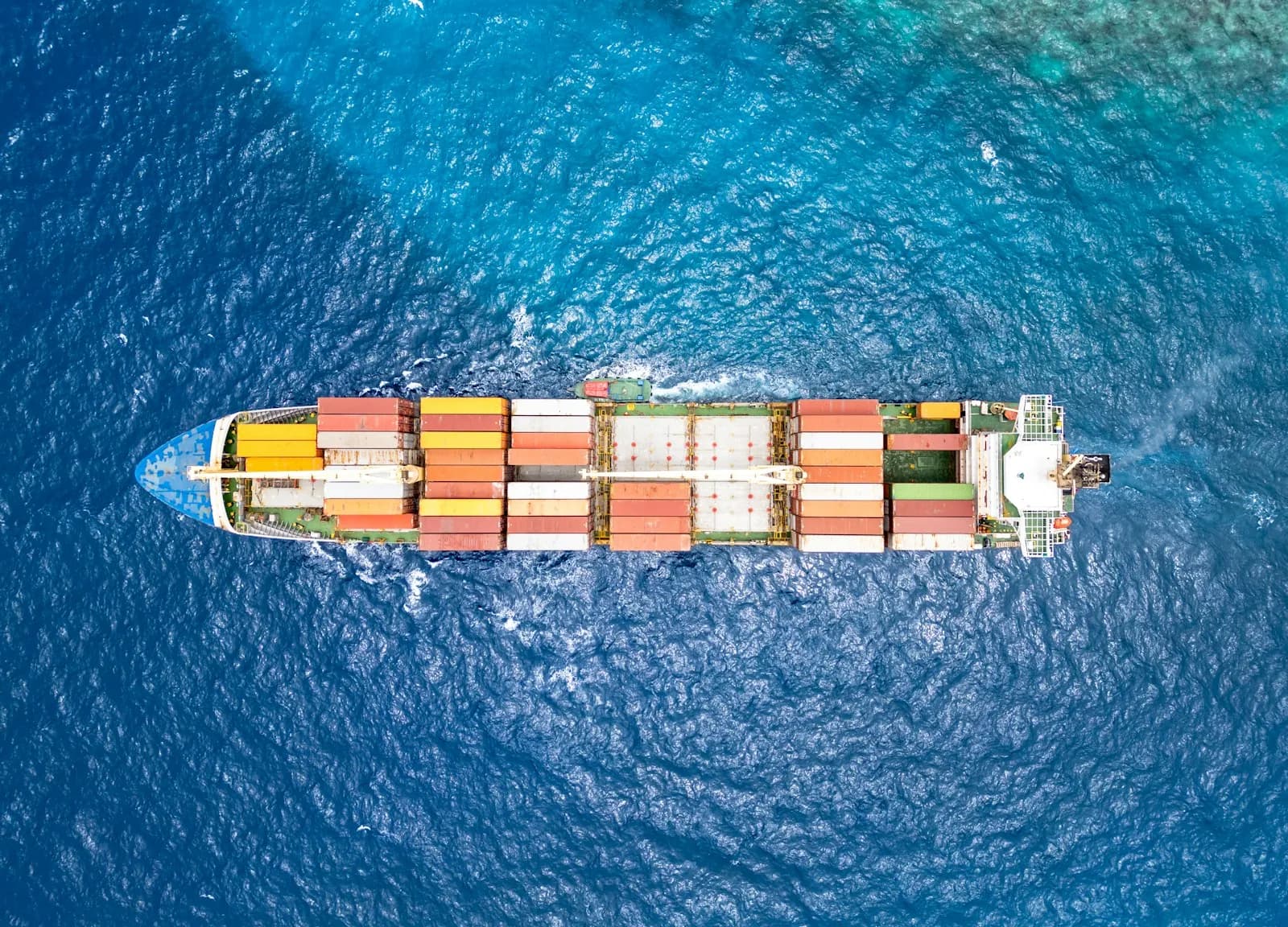 Container ship at sea, seen from above